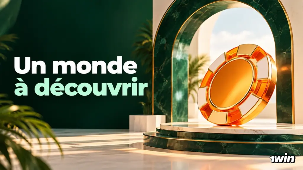Grand jeton orange dans une arche verte avec un message de découverte